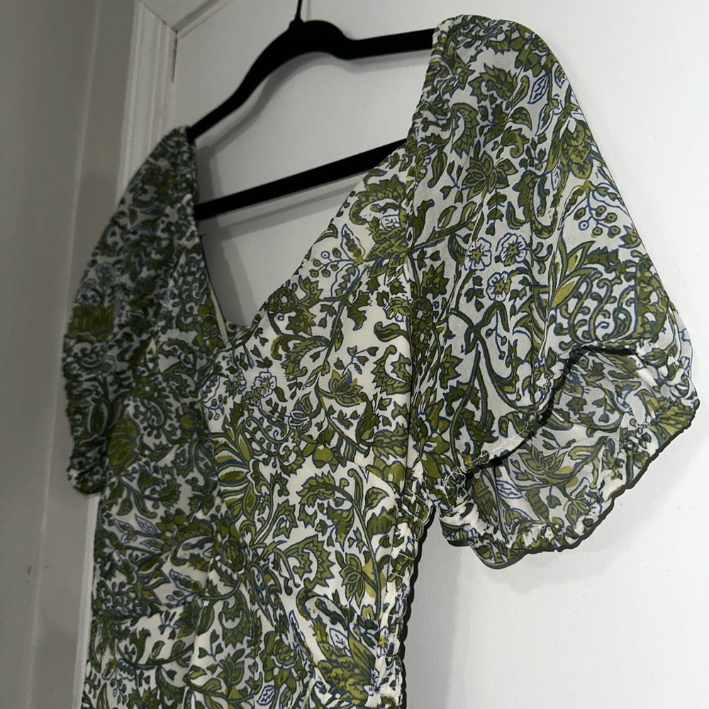 Japna Green and White Patterned Dress